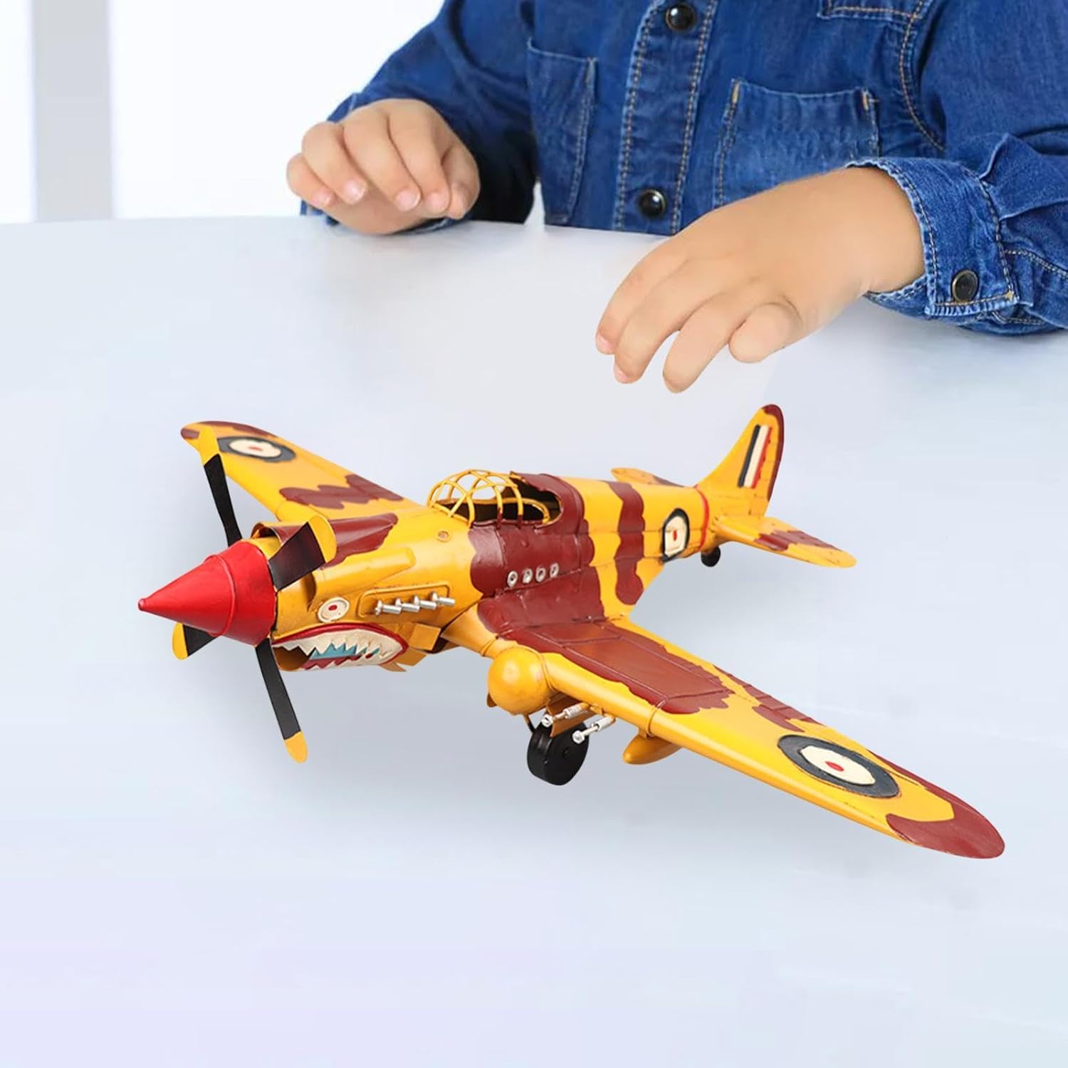 Metal Airplane Model,Plane Model Collectible Fighter Model Aircraft Model for Bedroom TV Cabinet Home Shelf Living Room, Yellow