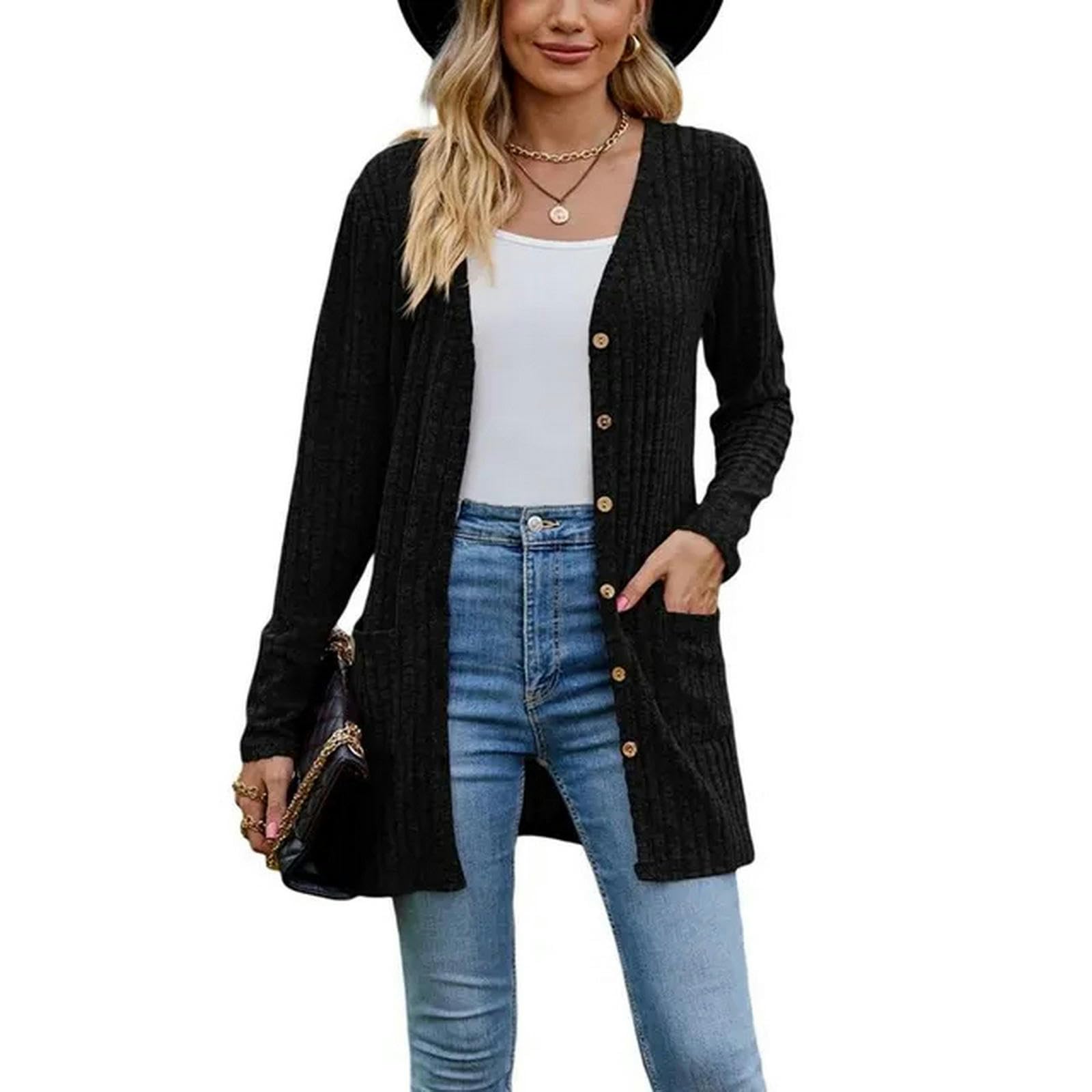 Sweter Moda Moda Kobiety V-neeck Cardigan Jednolity Kolor Riba Z Długim Rękawem Jesienna Wiosna