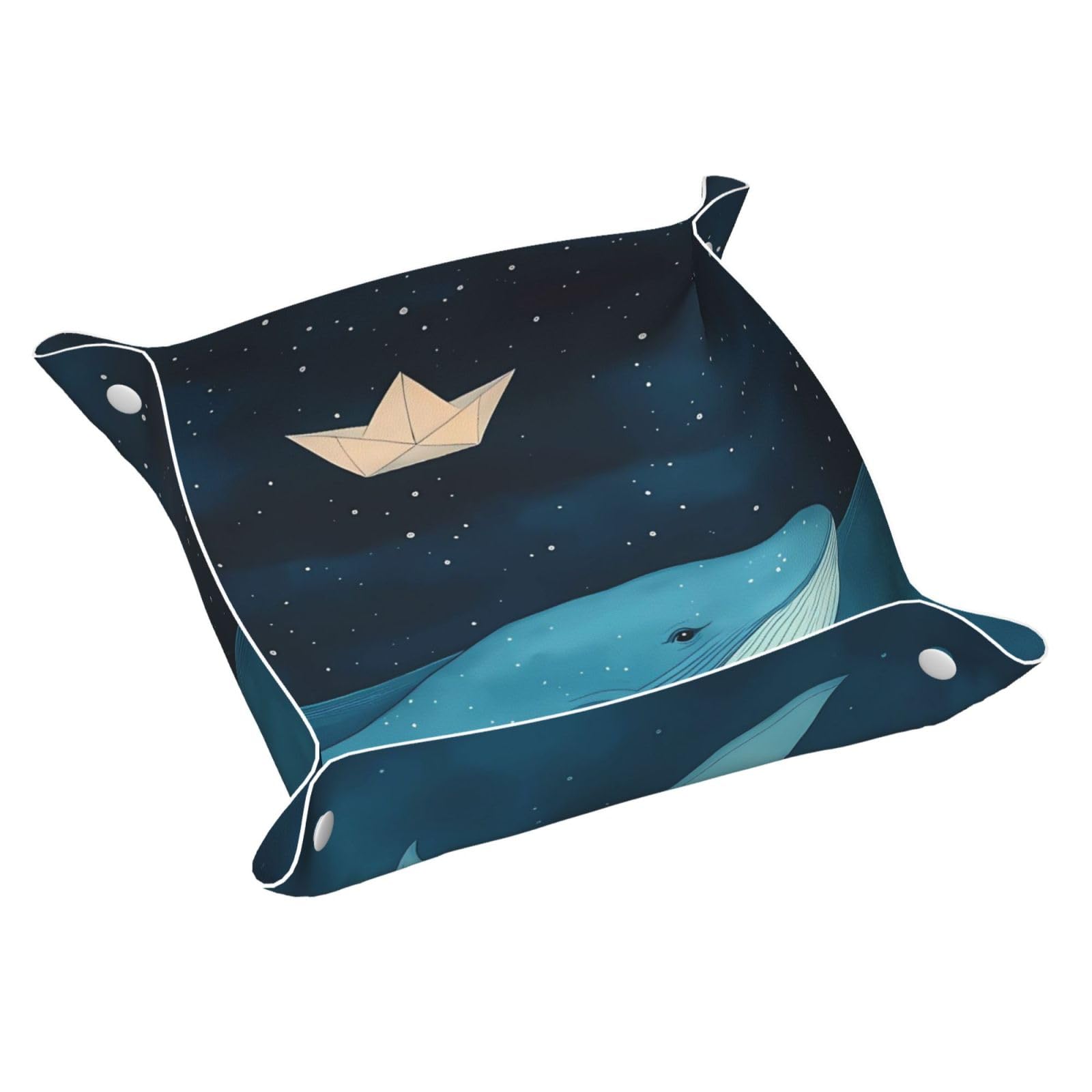 HLBSDM Cute Whale & Paper Boat Tray Men's Leather Valet Parking Portable Entrance Trays Bedside Storage Box