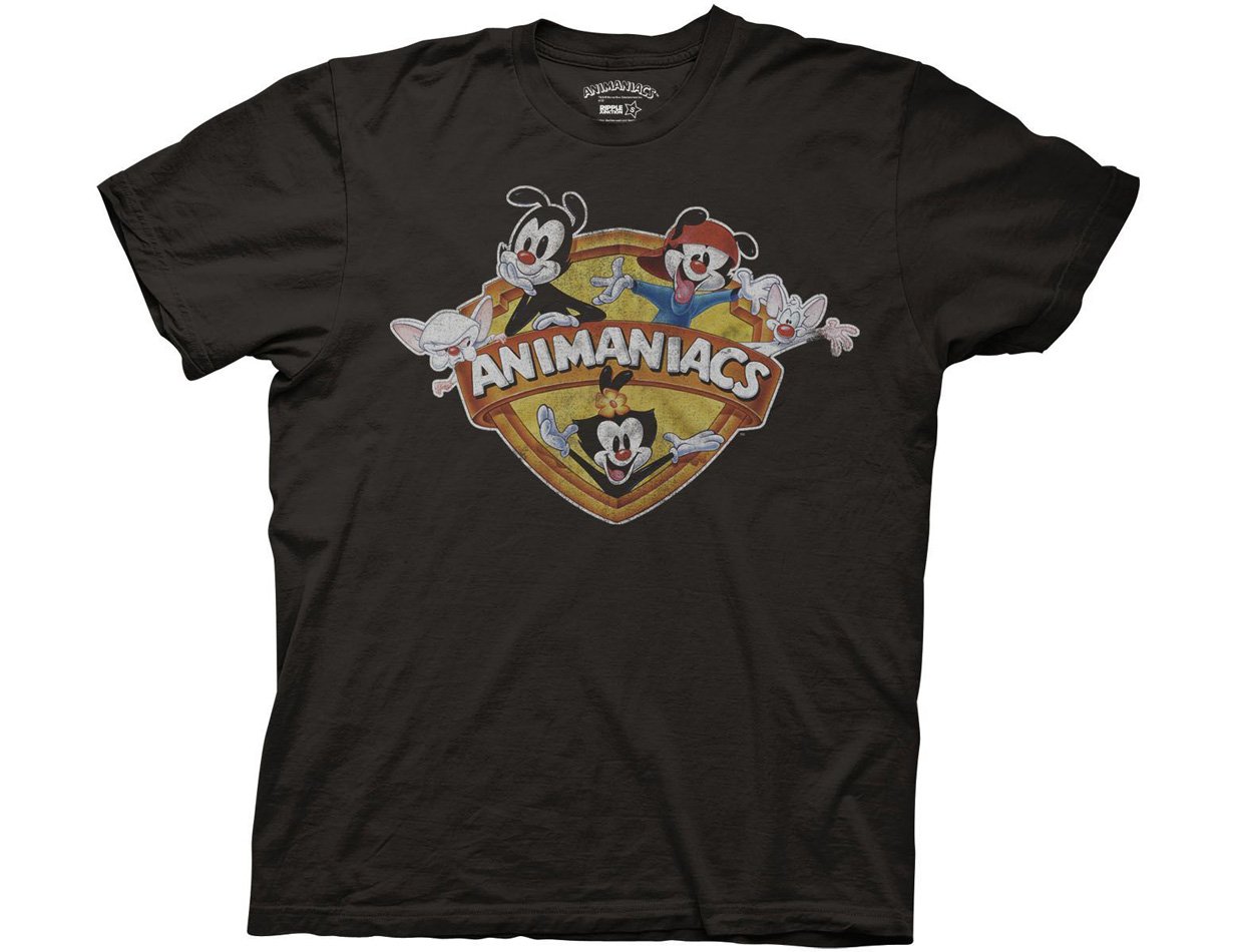 Animaniacs Adult Unisex Shield Logo with Pinky & Brain Light Weight 100% Cotton Crew T-Shirt