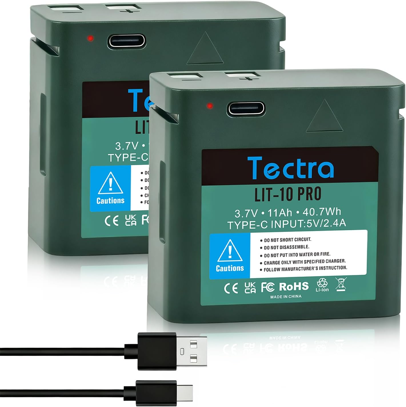 Tectra 2-Pack 11000mAh LIT-10 Rechargeable Lithium Battery Compatible with Spypoint Link-Micro, Cell-Link 10, LM2, Link-Micro-S-LTE Cellular Trail Cameras