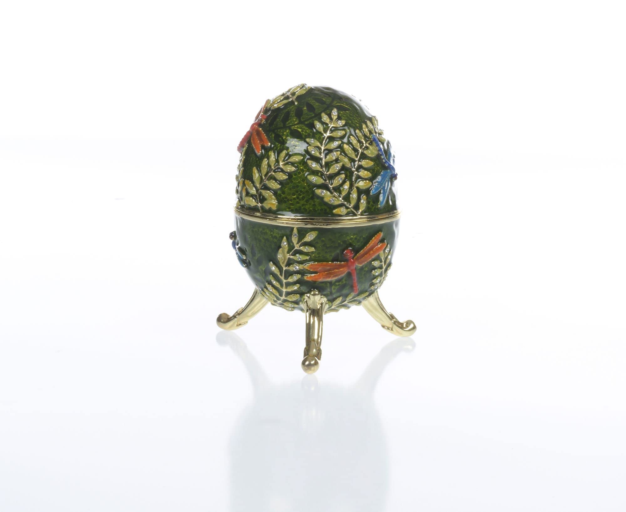 Keren Kopal Green Egg with dragonflies Music box Playing Fur Elise by Ludwig Van Beethoven Egg Home Decor Decorated with Crystals Easter Egg