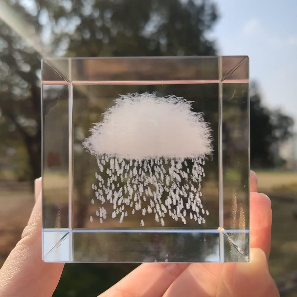 3D Rain Cloud Crystal Cube Paperweight Room Decor K9 Glass Feng Shui Ornaments Figurines Engraving for Home (Rain) - Image 3