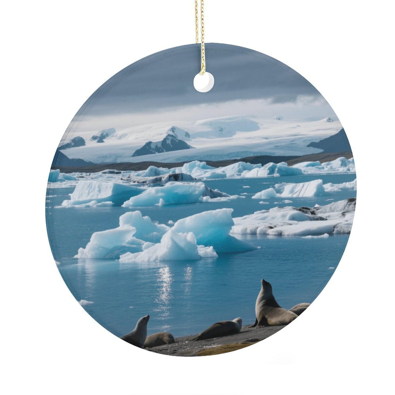 Fekiloot Style Glacial Lake Christmas Ornaments 2.9 Inch Round Ceramic Ornament Keepsake Thank You Gifts For Office, Room, Home - Holiday Present Ideas