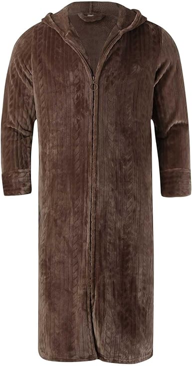 Generisch 2025 Mannen Winter Badjas Koraal Fluweel Washandje Pyjama, Pluizig, Ultra Comfortabele Rits, Met Gewatteerde Verdikte Langere Schisser Herenpyjama, koffie, M