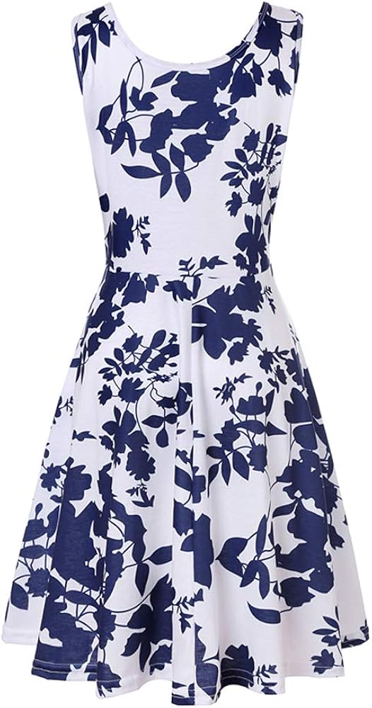 Women's Summer Sleeveless Swing Tank Dress Casual Floral Print Skater Sundress
