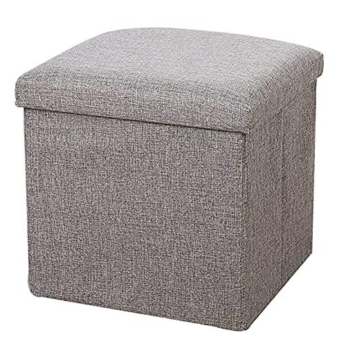 Pouf en lin boîte de rangement repose-pieds cube pliant de 38cm - 2