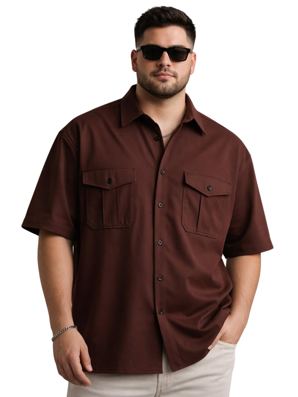 Solid Plus Size Camp Collar Shirt for Men, Oversized Fit Casual Shirt, Short Sleeves, Comfortable Fabric for All Day Wear, (Sizes 3XL to 5XL)-image-20