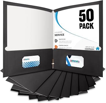 BIBRADAA 50 Black Folders with Pockets,Two Pocket Folders Bulk Surface Waterproofing,Letter Size,Holds 100 Plus Sheets,for School,Office,Business. 50, Black
