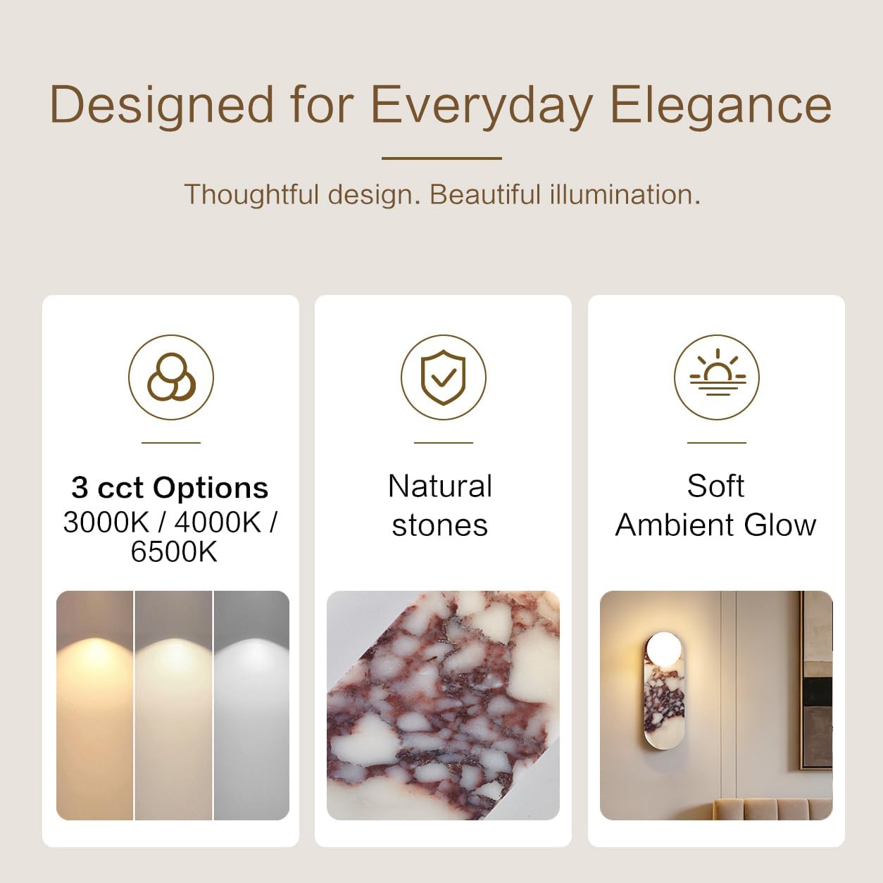 Natural Stone Wall Sconce, 13.78 in Modern Indoor Wall Light, Alabaster Wall Sconces, Marble Wall Lighting Fixture for Living Room, Bedroom, Stairway, Hallway, Dinning Room image 4