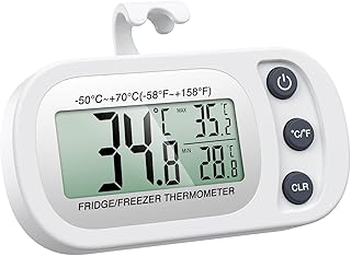ORIA Refrigerator Thermometer, Digital Freezer Fridge Thermometer with Hook, Large LCD Display, Max and Min Record, Perfect for Kitchen, Restaurants, Cafes, Bars, etc. (White)