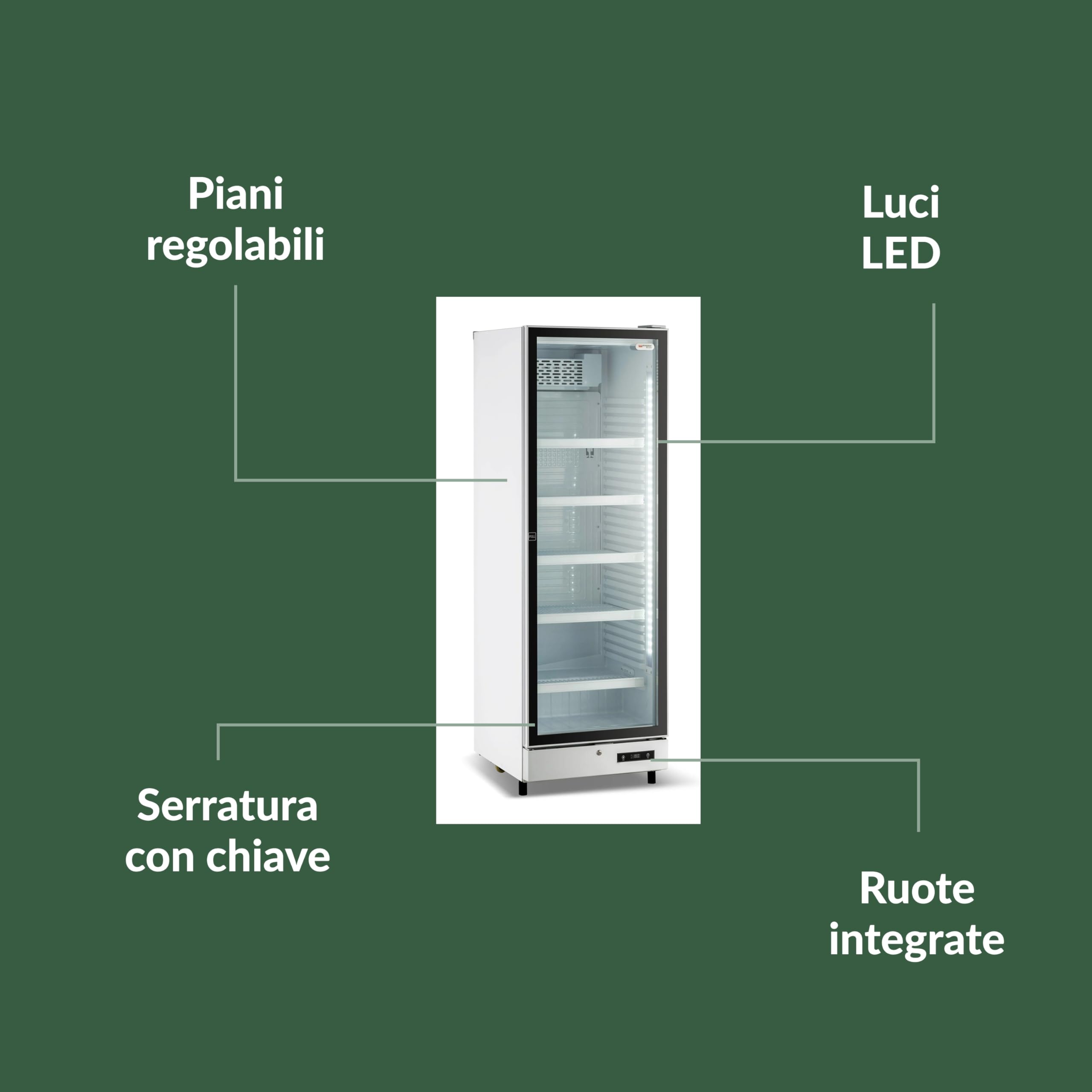 Ristoattrezzature - Frigorifero per Bevande - 1 Anta in Vetro - Vetrina Frigo Verticale per Bibite 65x65x179,5 cm - Illuminazione Led e Serratura - 0 +10 °C - Bianca - 450 Litri