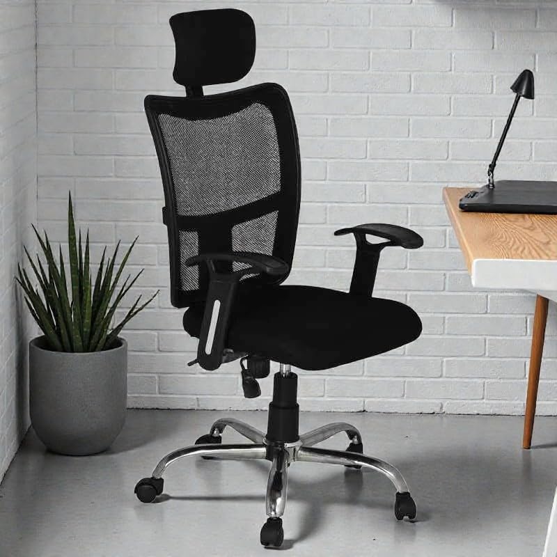 Image of Ergonomic High Back Mesh Office Chair with Adjustable Headrest & Lumbar Support, Executive Computer Desk Chair with Armrests, Swivel Rolling Chair for Home Office