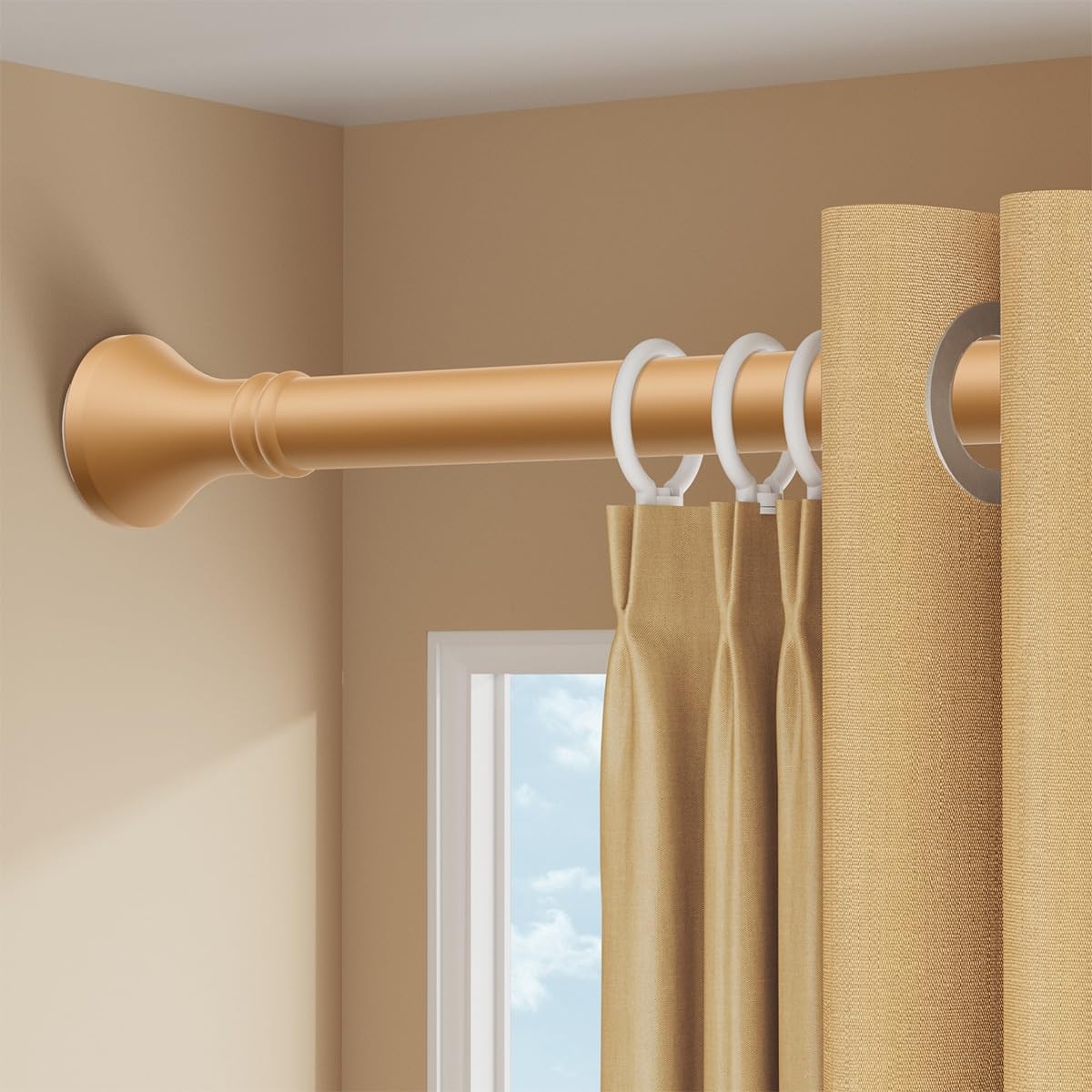 Verstellbare Gardinenstange, 40500 cm, Teleskopstange aus Metall, ohne Bohren oder Schrauben, ideal für Badezimmer, Schrank, Fenster, Raumteiler (Gelb, 4050 cm)