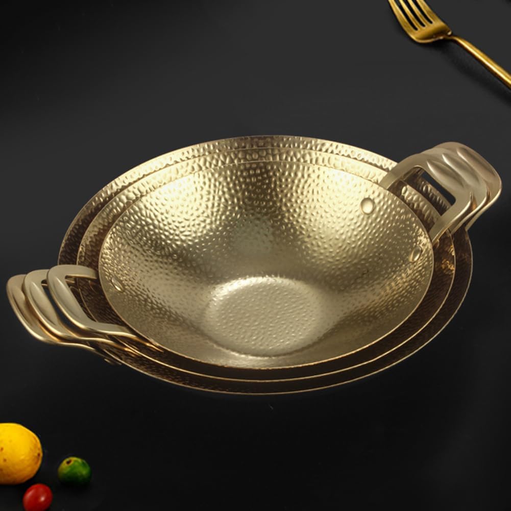 Stainless Steel Paella Pan, Seafood Lobster Plate with Double Handles, Nonstick Dinner Server Pan Gold Seafood Pans for Family Kitchen and Outdoor Camping, Dishwasher and Oven Safe,11.2inch