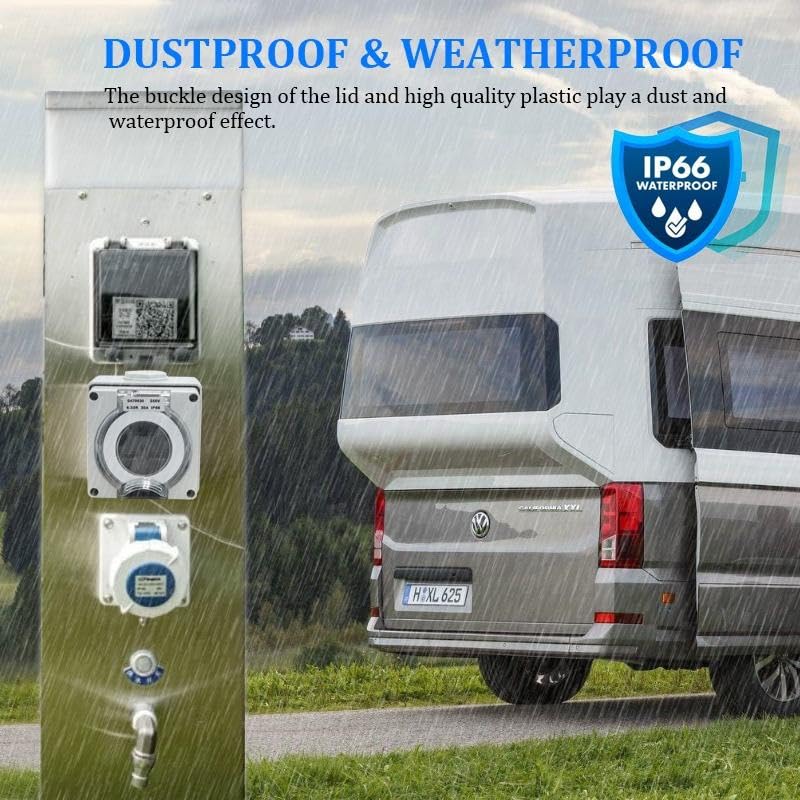 NEMA 6-30R RV Power Outlet Box, 250V 30A, IP66 Weatherproof, White