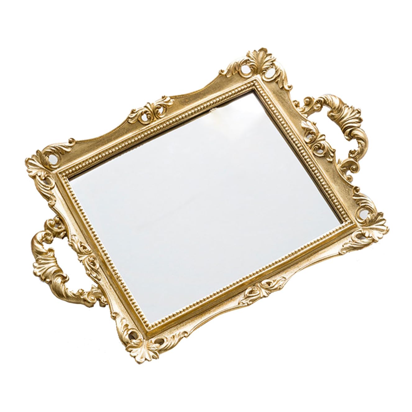 Plateau miroir en résine dorée style baroque aux finitions artisanales