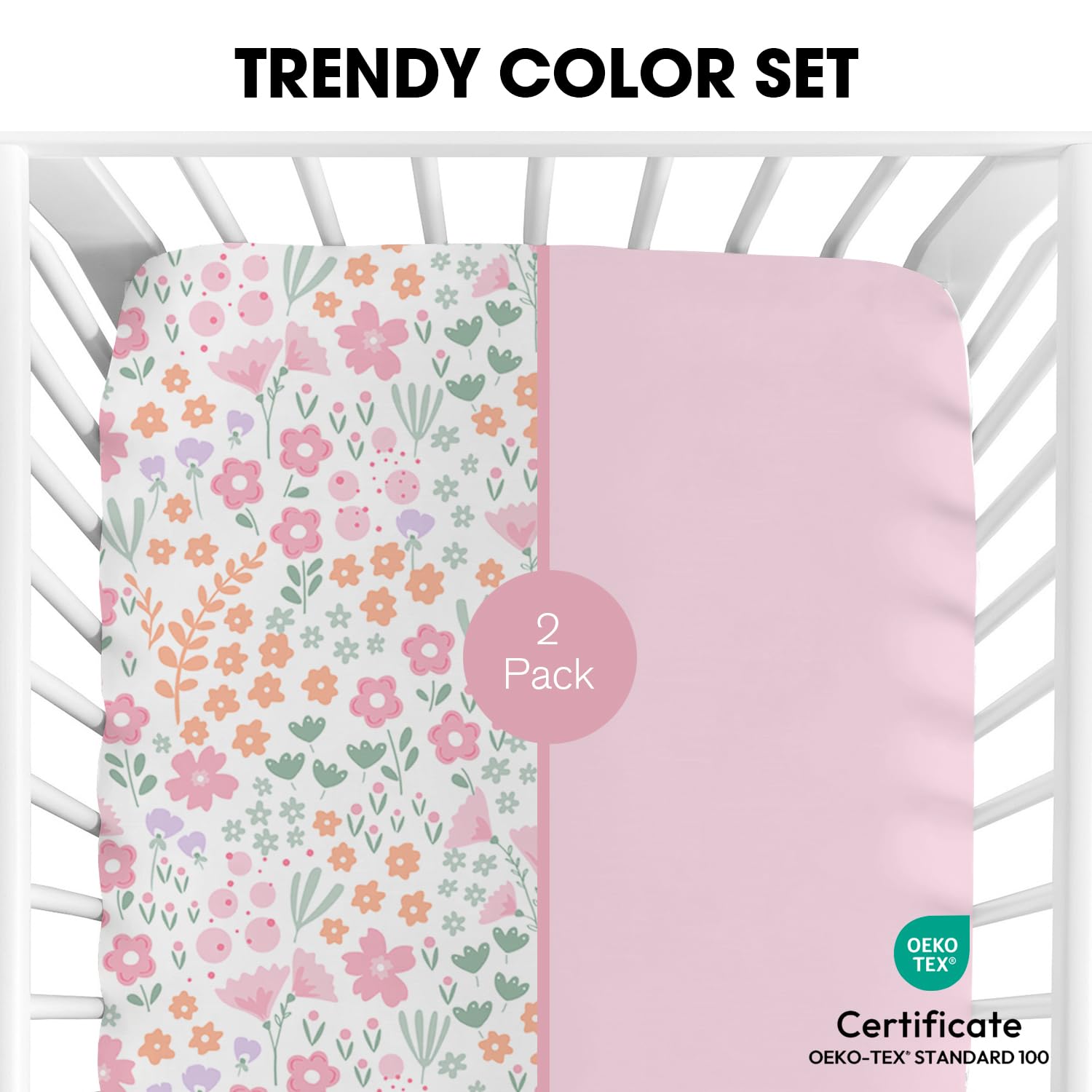 Little Grape Land Cot Sheets for Girls 2 Pack Cot Fitted Sheets Size 60 * 120 * 15cm for Crib and Toddler Mattresses Soft Breathable Microfibre - Image 2