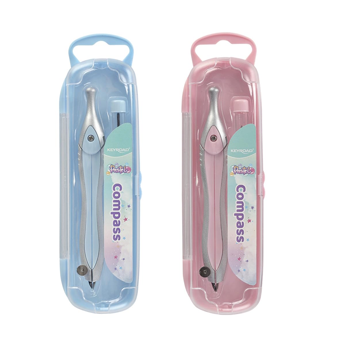 Boîte Compas KEYROAD - Étui Pastel - Compas Scolaire En Plastique - Multicolore