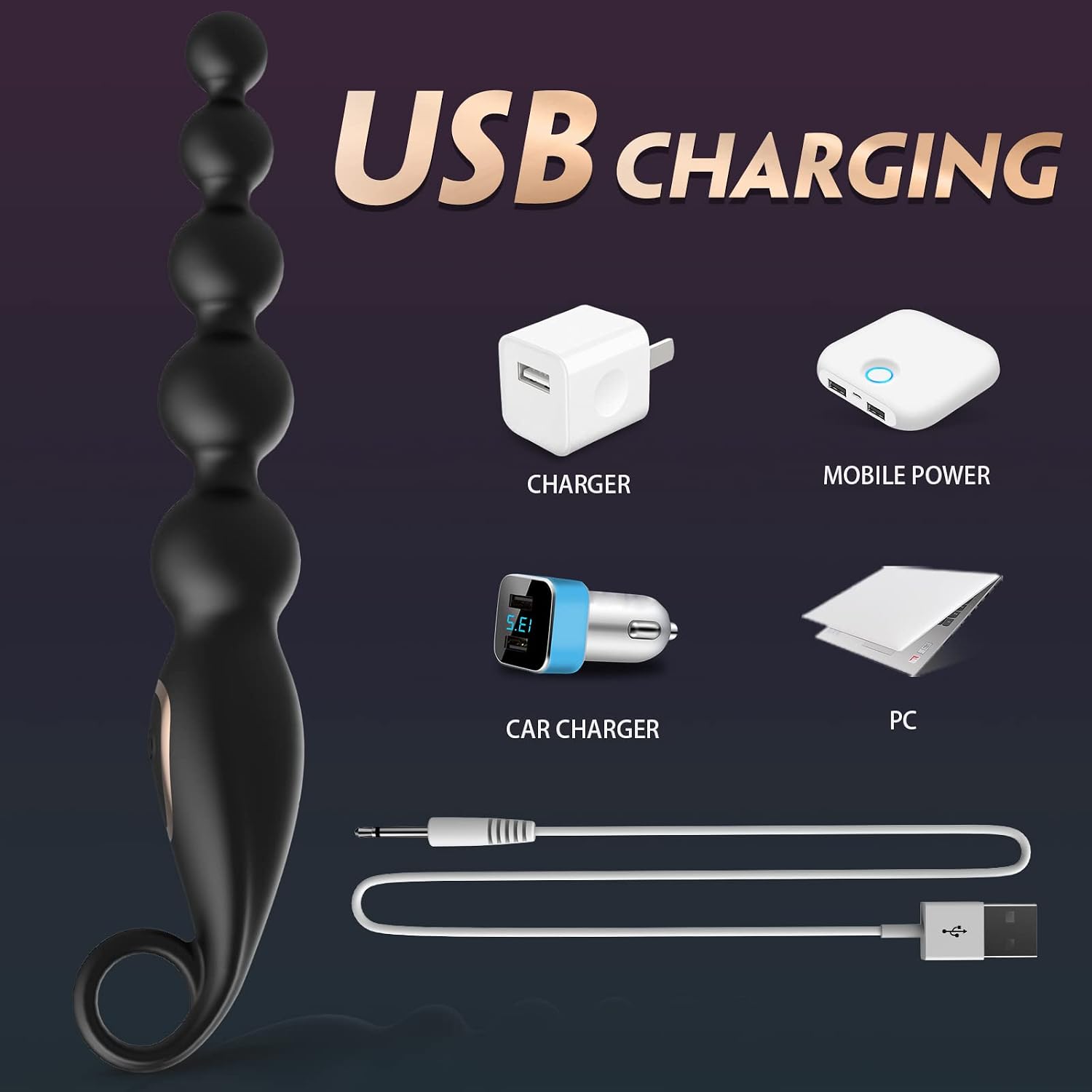 Adults Vibrating Anal Beads Butt Plug, Graduated Design Silicone Anal Vibrator with 7 Vibration Modes for Adult Men