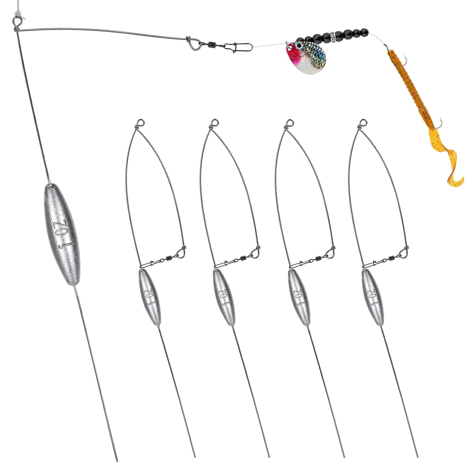 THKFISH 5 Pack Bottom Bouncer for Walleye Rigs, 1OZ-3OZ Trolling Weights Fishing Weight Sinkers Trolling Drifting Fishing Live Bait Spinner Rigs Crankbaits Crawler Harness Walleye Rig
