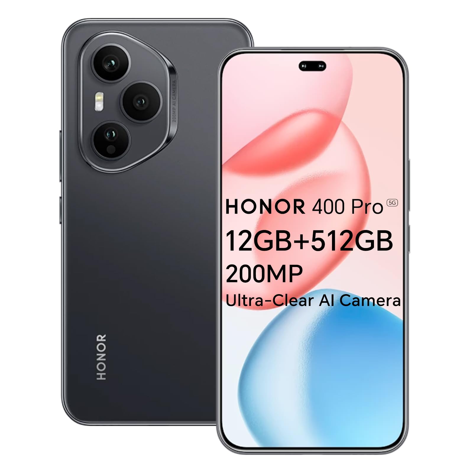 HONOR 400 Pro Smartphone 5G 512GB/12GB RAM, 200MP Ultra-Klare AI Kamera, 6,7 Zoll AMOLED Display 120Hz 5000Nits, Snapdragon 8 Gen 3, 5170mAh Akku, IP68 und IP69, Dual-SIM, NFC, Android 15, Schwarz