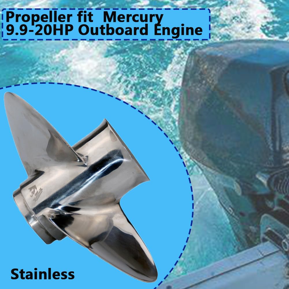 AQUAMAN Außenbord-Propeller (9,25 x 8/9/10/11), passend für Mercury-Motoren 9,9/15/20 PS Tohatsu-Motor 9,9/15/18 PS, 14 Spline (Aluminium/Edelstahl)
