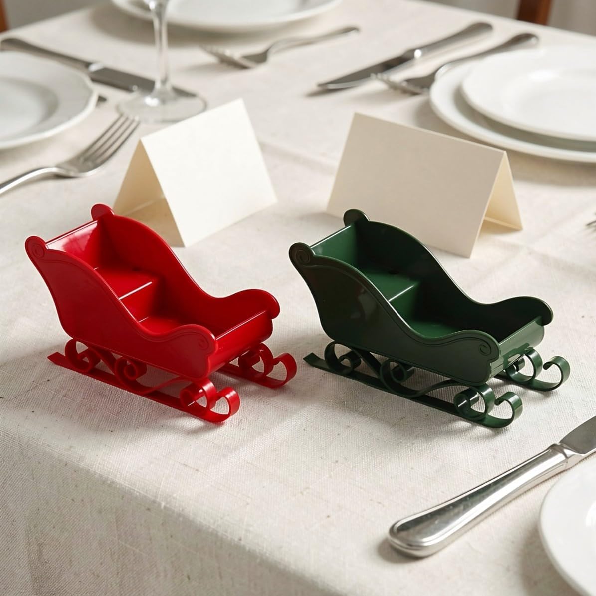 2pcs Mini Plastic Santa Sleigh Ornament Xmas Holiday Table Decoration