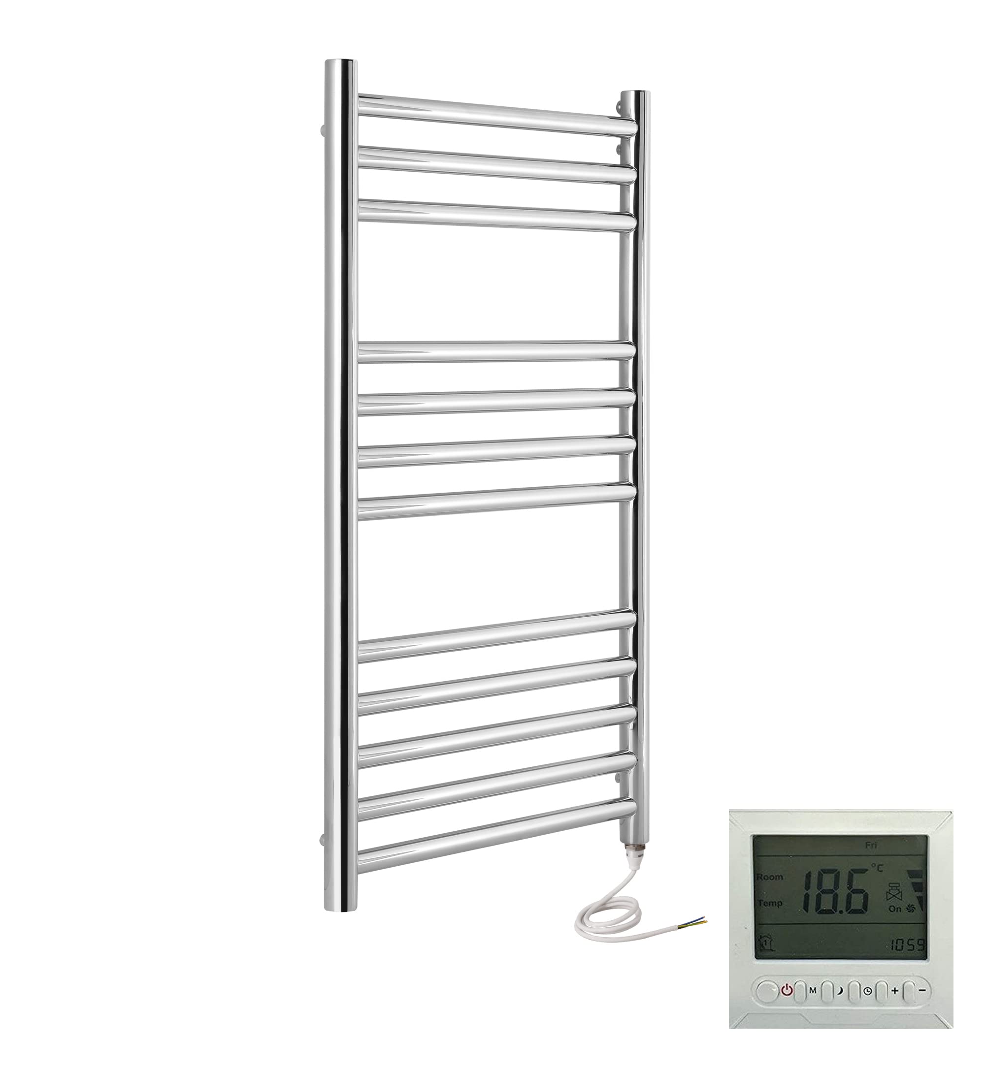 Manissa Mirror Polished Stainless Steel Electric Boston Stainless Steel 500X800mm Towel Rail Warmer + Timer And Thermostat