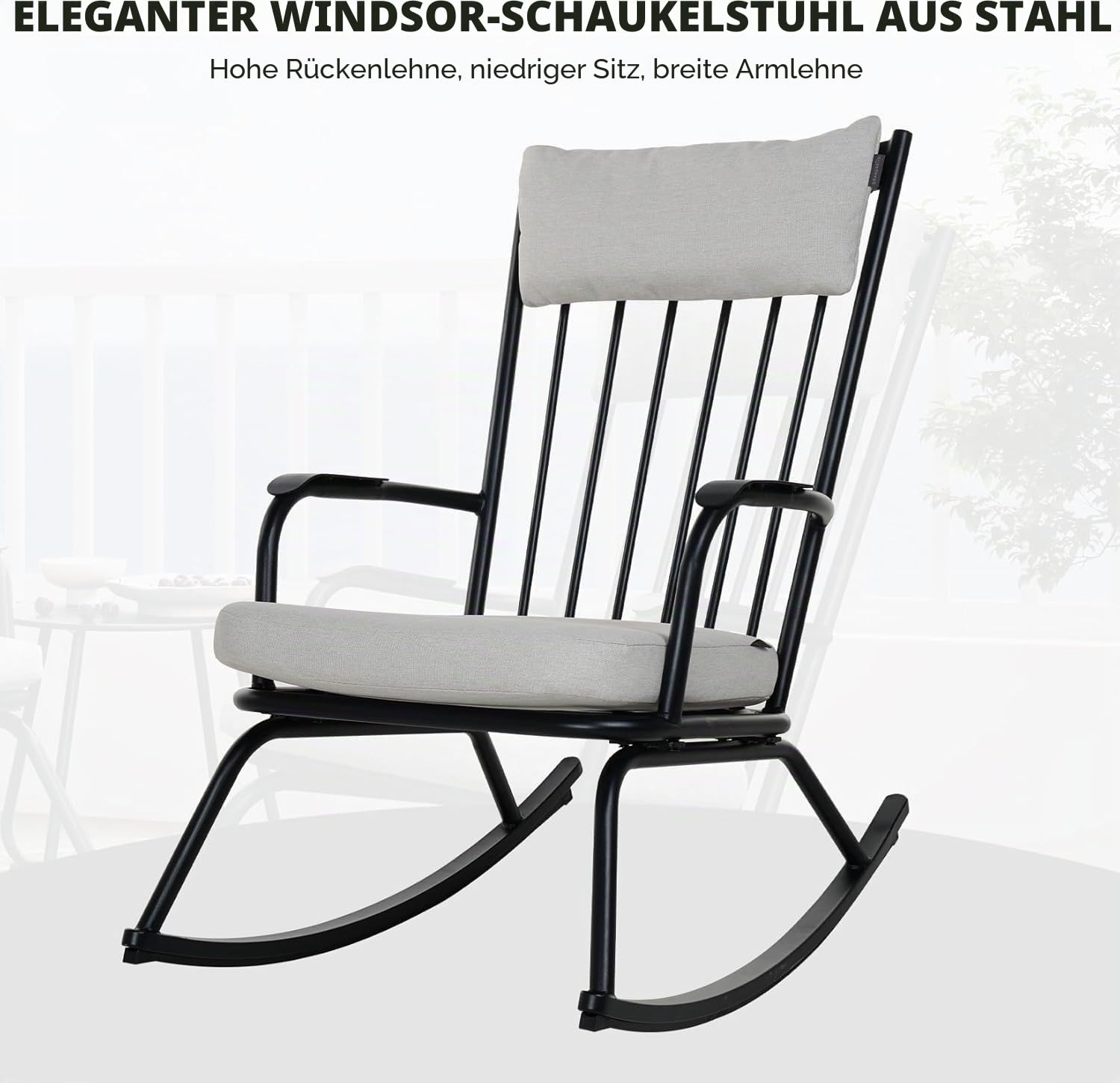 Grand patio Garten Schaukelstuhl Set mit Kissen und Beistelltisch, Outdoor GartenStuhl Schwingsessel bis 150 kg belastbar für Garten, Schlafzimmer, Wohnzimmer, Ecke, Veranda, Rot (Schwarz)