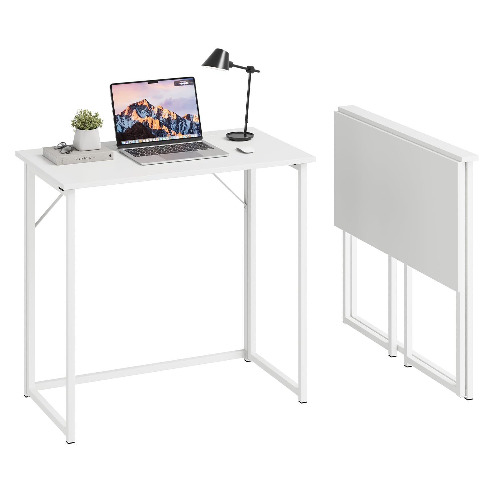 Dripex Mesa Escritorio Plegable, Compacto, Estable y Fácil de Montar, Mesa Pequeña Ordenador para Casa Oficina y Cualquier Poco Espacio, Color Blanco, 80 x 46 x 74cm