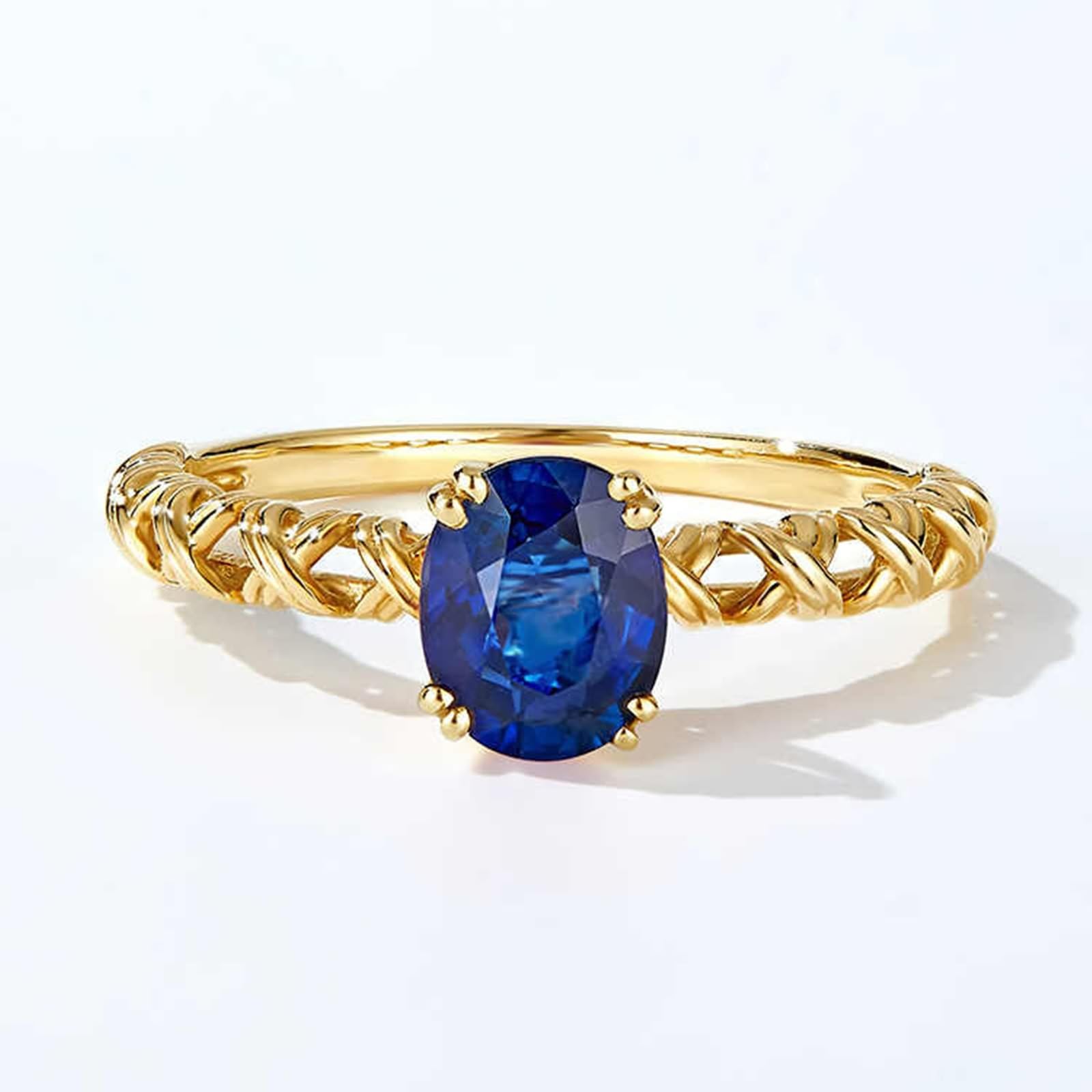 KnSam Anello Au 750/585/375, in vero oro giallo 9 K/14 K/18 carati, con zaffiro da 0,8 carati, taglio ovale blu, misura 47-70