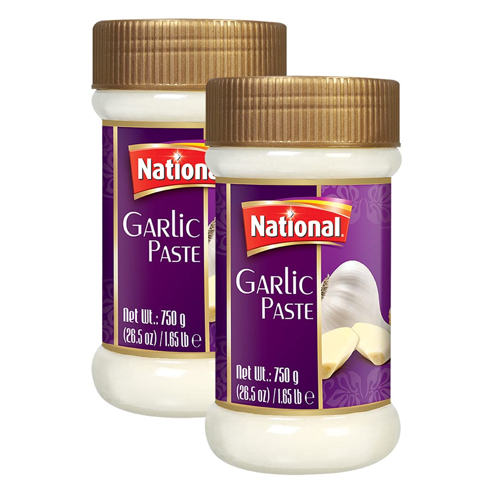 National Foods Garlic Paste 28.50 oz (750g) | Freshly Grinded | Traditional South Asian Taste Enhancer | PET Jar | Pack of 2