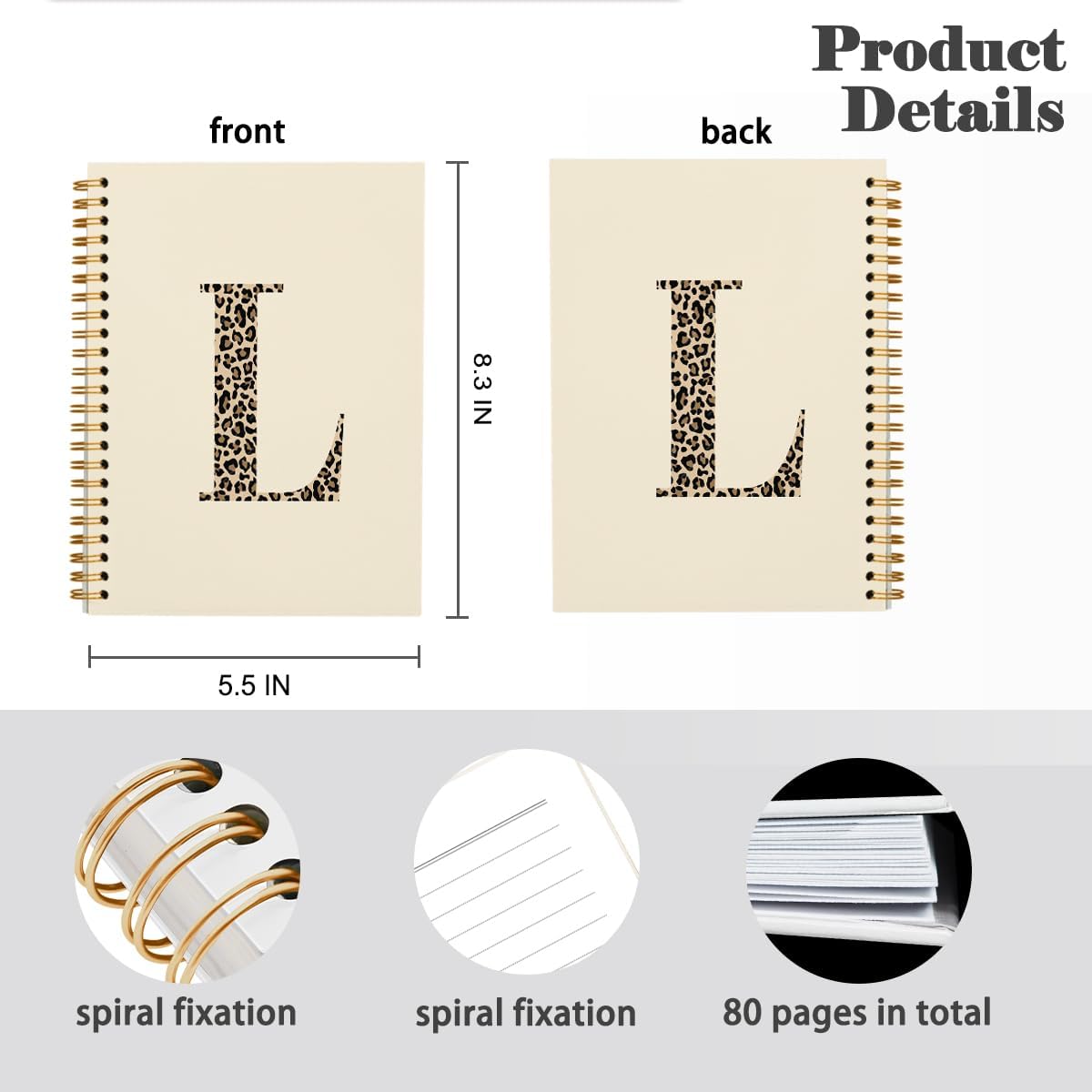 Cute Preppy Leopard Cheetah Initial Notebook Journal Diary L, Preppy Cute Notebook Leopard Cheetah Supplies for School,College,Work,Teen Girls Kids,Aesthetic Notebooks, 5.5x8.3 Inches - Image 6