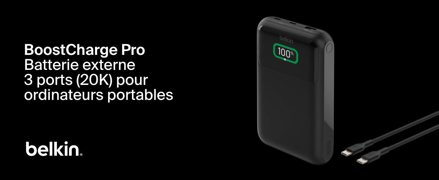 Belkin BoostCharge 3-Port Laptop Power Bank (20K, USB-C & USB-A