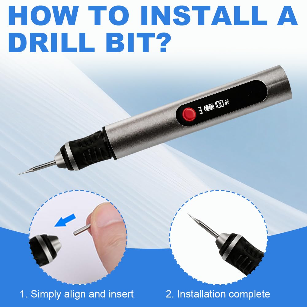 Gravierstift, Elektrischer Gravur Stift mit 30 Bits und 16 Vorlagen, Kabelloser Tragbarer Gravur Gerät, USB-Type-C Wiederaufladierbar Gravur Werkzeug Kit für Schmuck, Holz, Kunststoff, Metall,