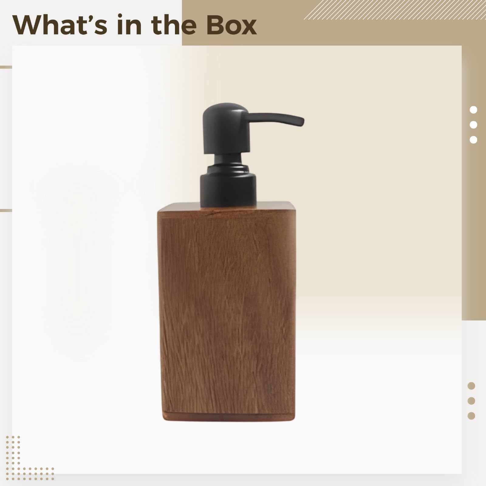 Seifenspender aus Holz, 400 ml nachfüllbarer Handseifenspender für Bad und Küche, quadratischer Behälter aus Walnussholz mit Edelstahlpumpe, auch für Lotion, 7,4 x 19 cm, Braun