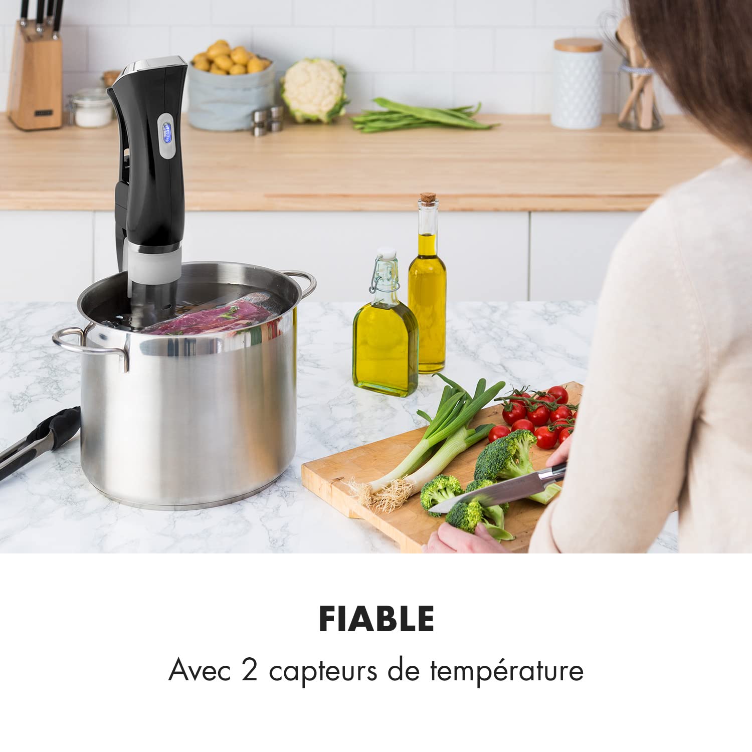Klarstein QuickStick Mixeur plongeant sous vide (1 300 W, 20 litres, thermostat, minuteur, réglage de la température, écran LCD, bleu et noir