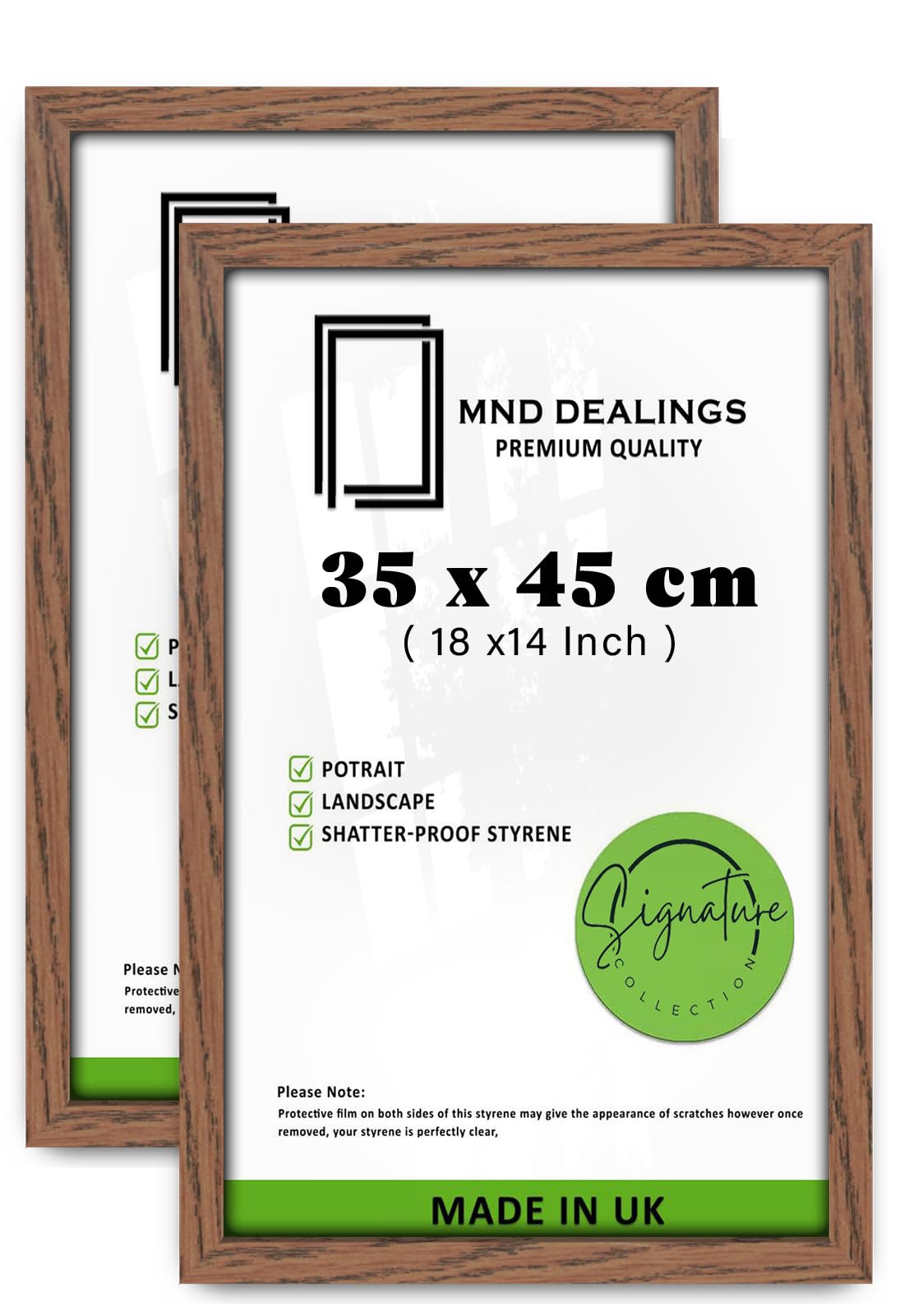 MND Dealings pack of 2 Premium Dark Oak Picture Frame (35 x 45 CM) Horizontal/Vertical MDF Wood 1' 2" x 1' 6" Frame for Gallery Art Home Decor 18" x 14" [ Dark Oak ] — image 1