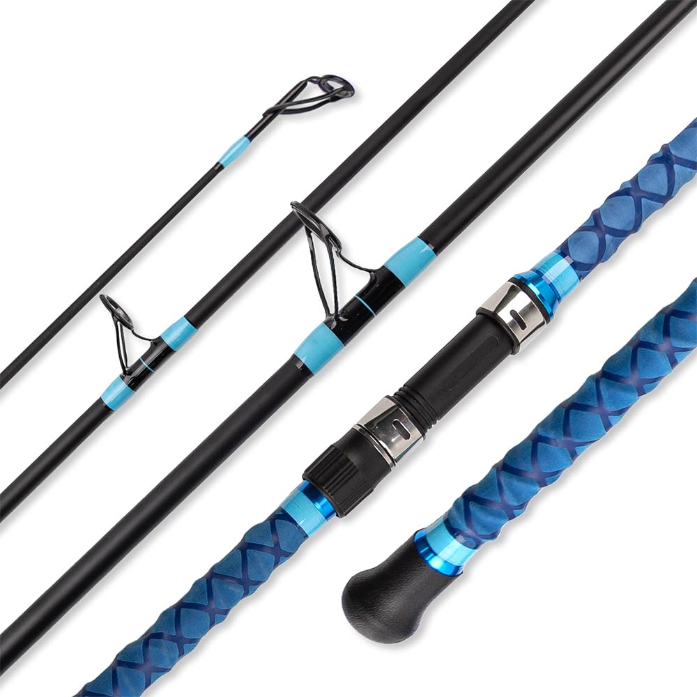 Surf Rod Saltwater 9/10/12/15ft- 4-Piece Carbon Fiber Surf Fishing Rods, Portable Travel Surf Spinning Rod with 20-40lb Power Blue