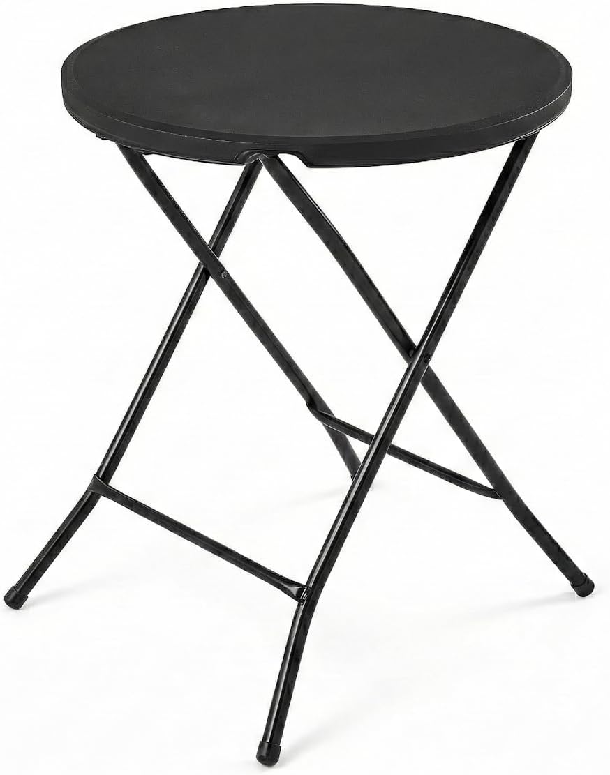 24 Inch Round Folding Bistro Table, Black Indoor/Outdoor Portable Patio Table, 29" Height, Fold-Flat Metal Legs, Small Space Accent Table for Balcony, Porch, Dorm, Apartment