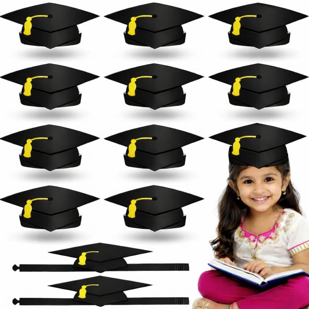Paper Convocation Graduation Cap for Kids & Adults | Foldable Hat with Elastic Band | Fits Most Sizes | School, College & Ceremony Use | Pack of 10 (Red/Blue/Black)-image-15