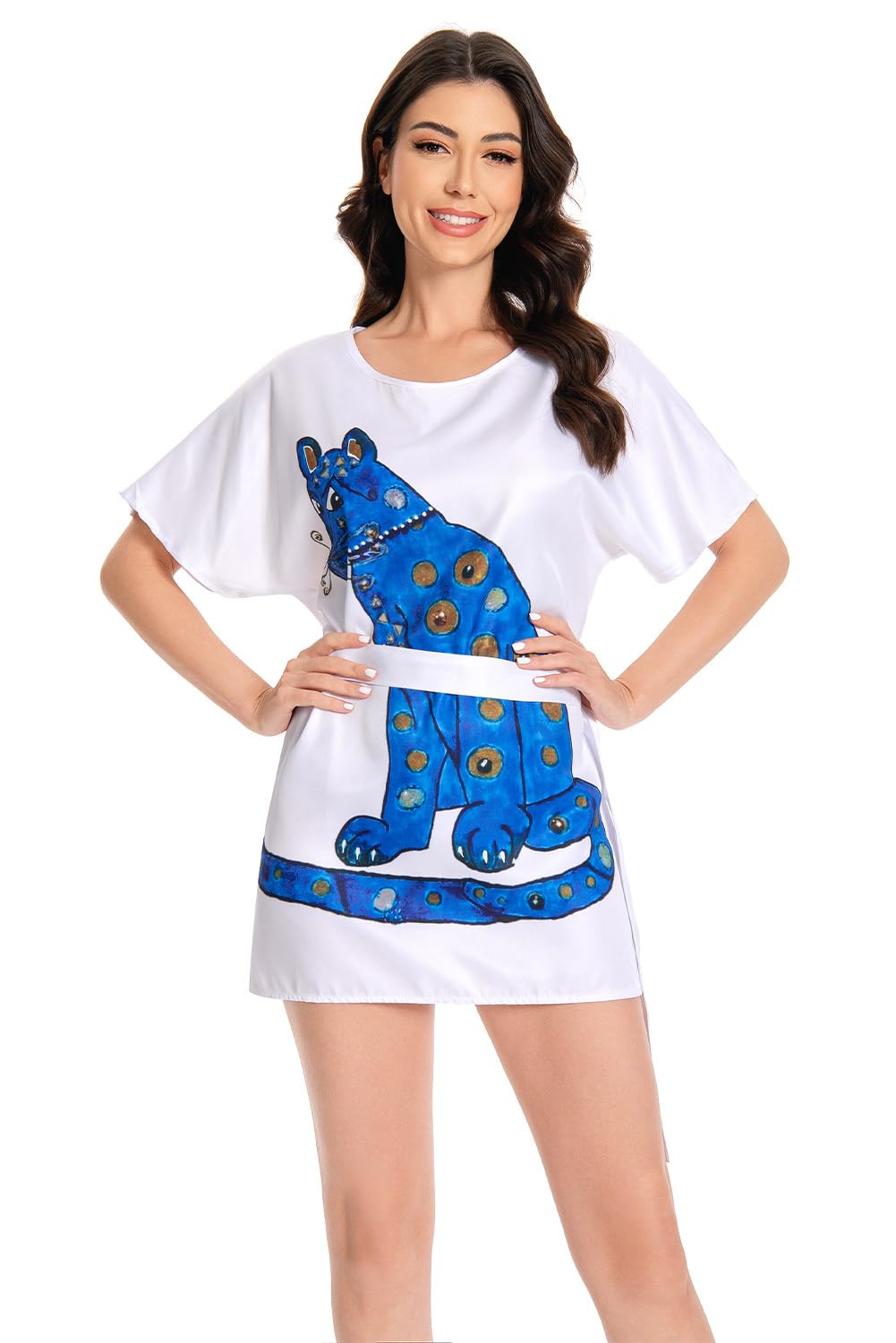 Anni Frid Costume Chat T-shirt Femme Vintage Rétro Robe Halloween Carnaval Merch avec ceinture Blanc