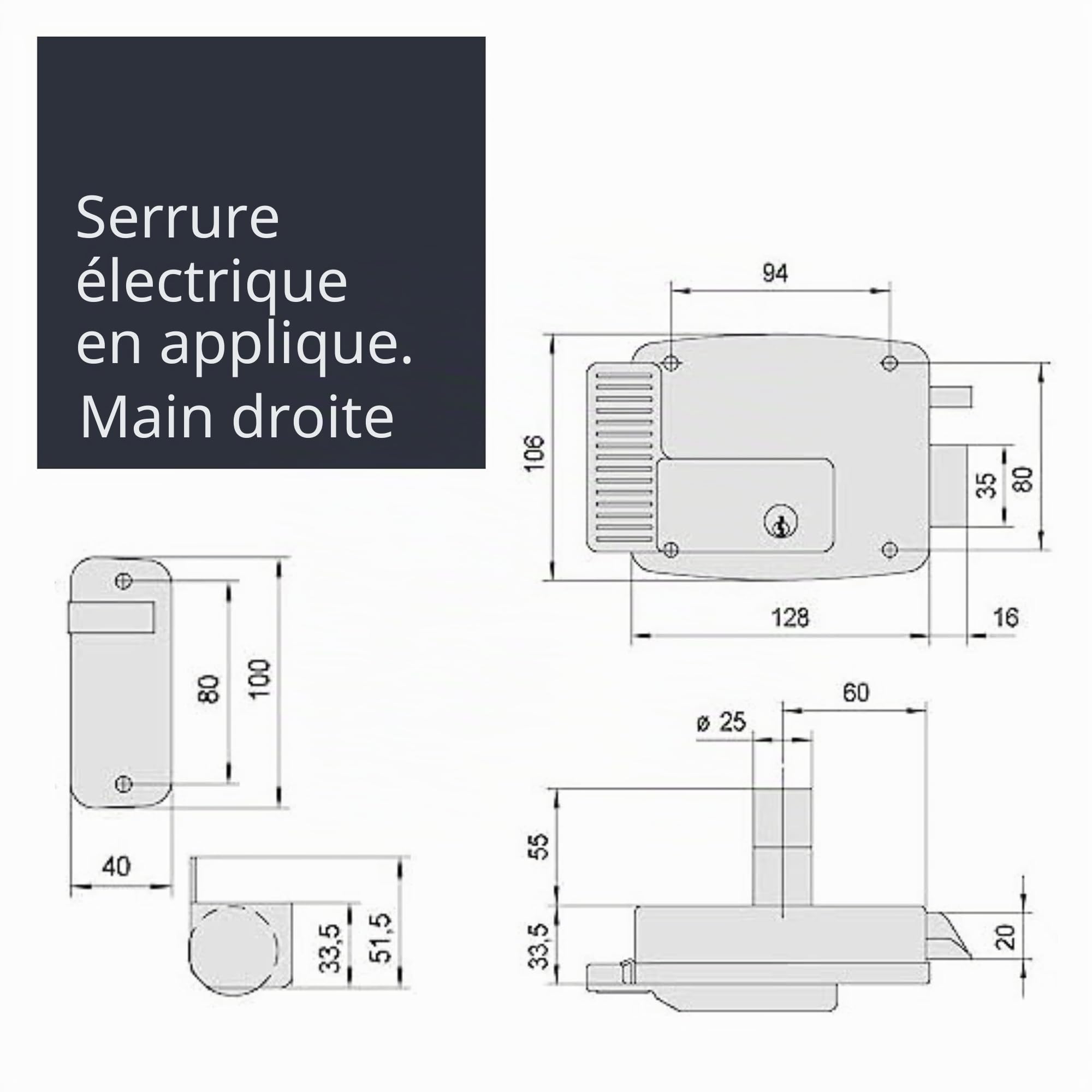 Cisa 11721601 Serrure de jante électrique, 12 V, galvanisée, Entry 60, à droite