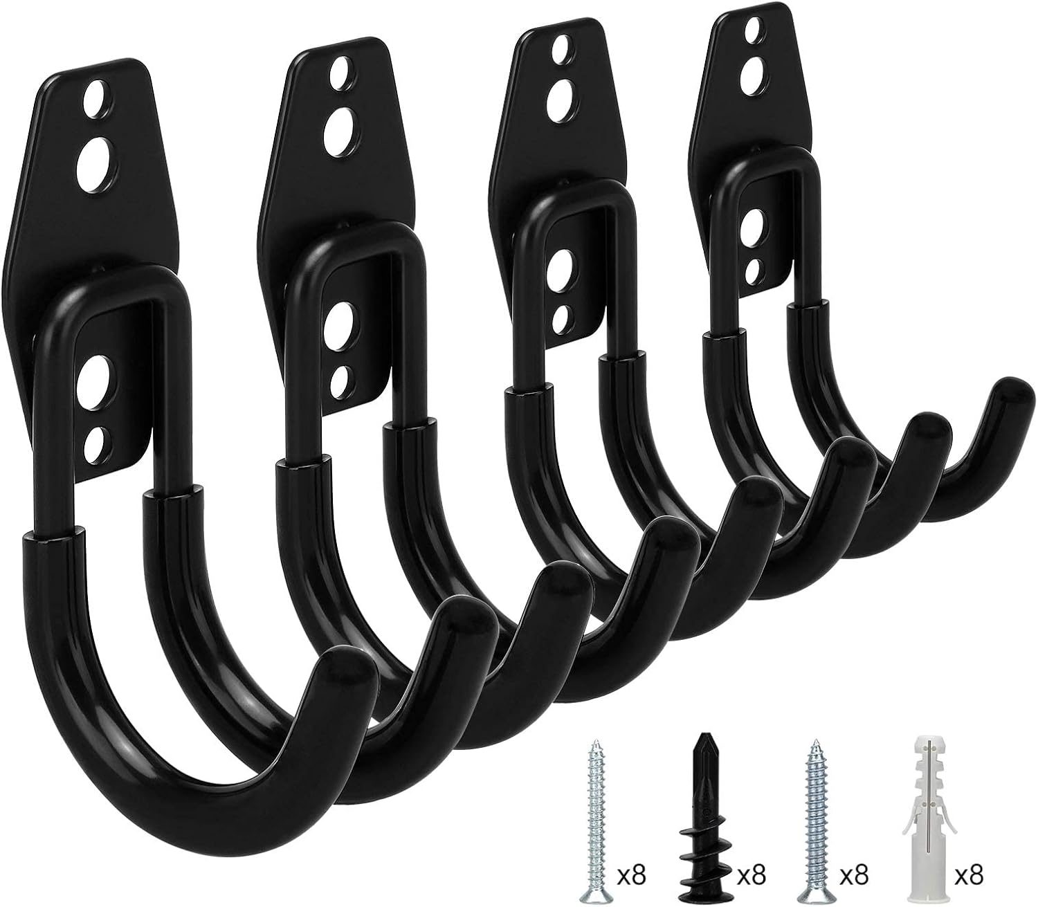 Garage Storage Hooks, 4 Pack Steel Heavy Duty J Double Hooks Hangers