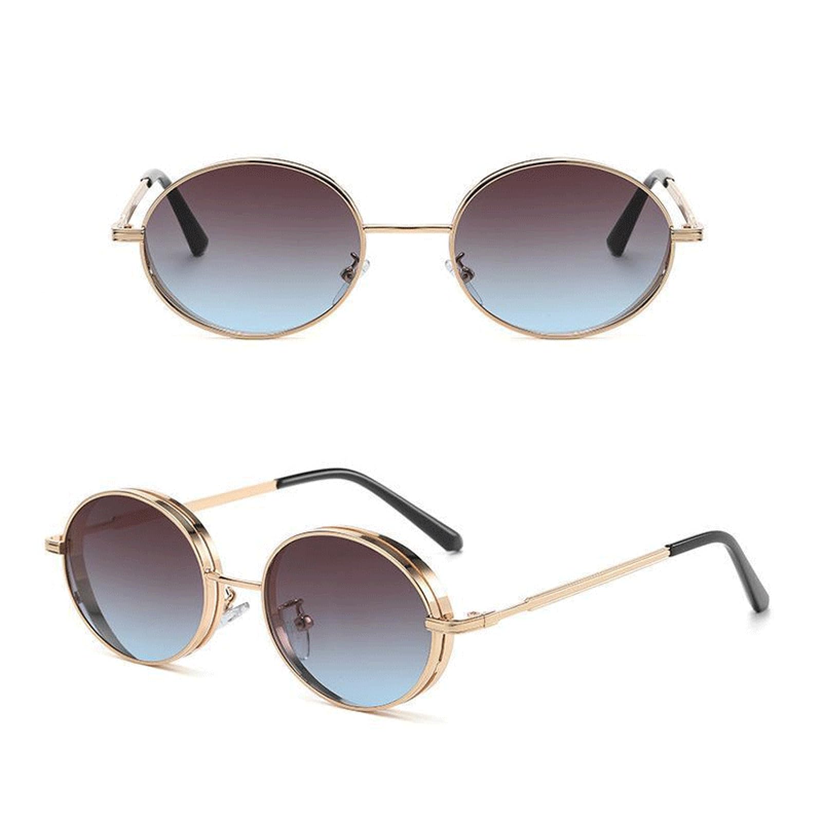 Occhiali da sole con protezione UV400 | Montatura ovale in metallo punk con lenti sfumate | per donna e uomo, sport all'aria aperta e guida