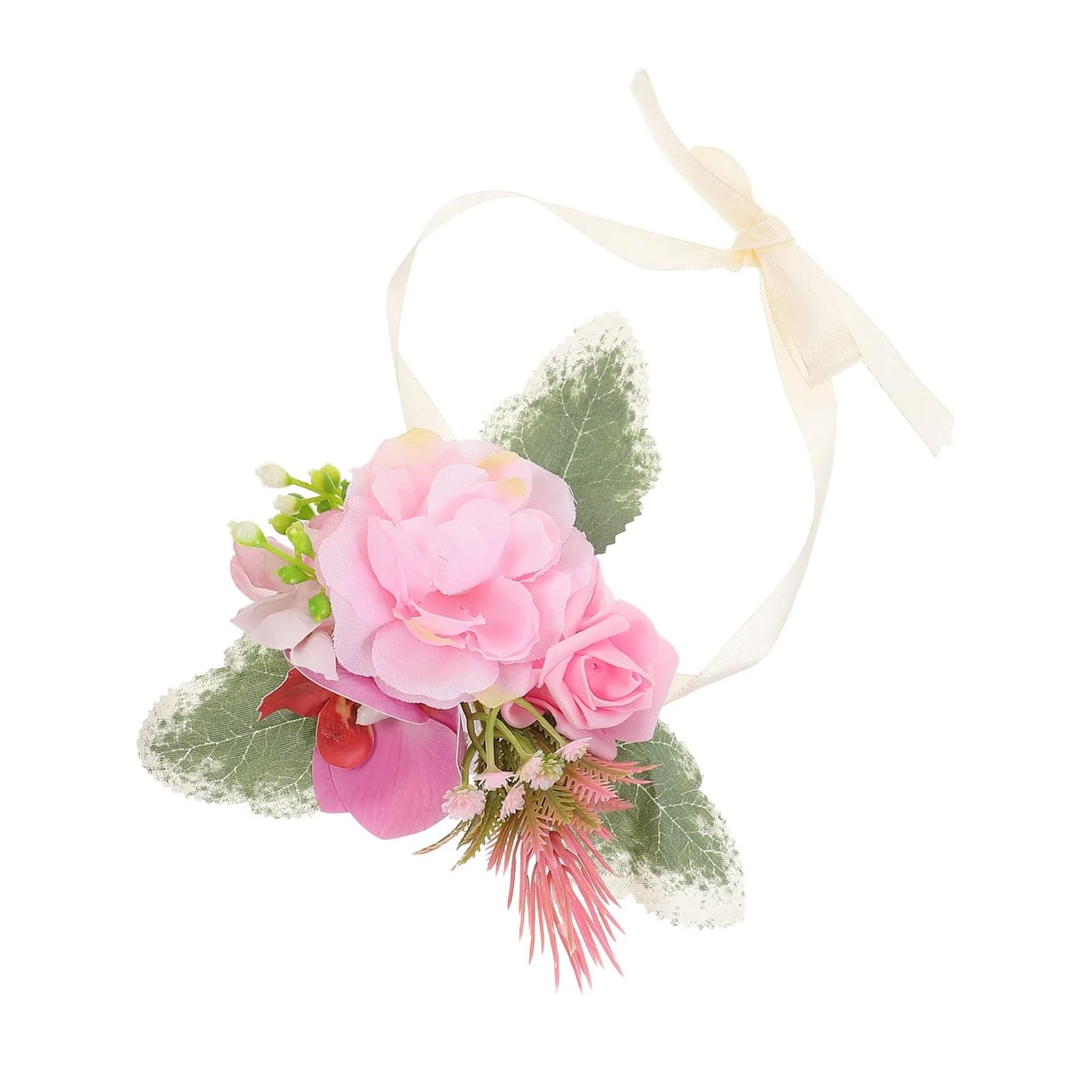 Hzomif Two-Tone Artificial Rose Wrist Corsage Wrist Flower Bracelet Bridal Hand Wrist Flower Decor Lifelike Artificial Bloom Corsage Wristlet Wedding Supply Festival Dance