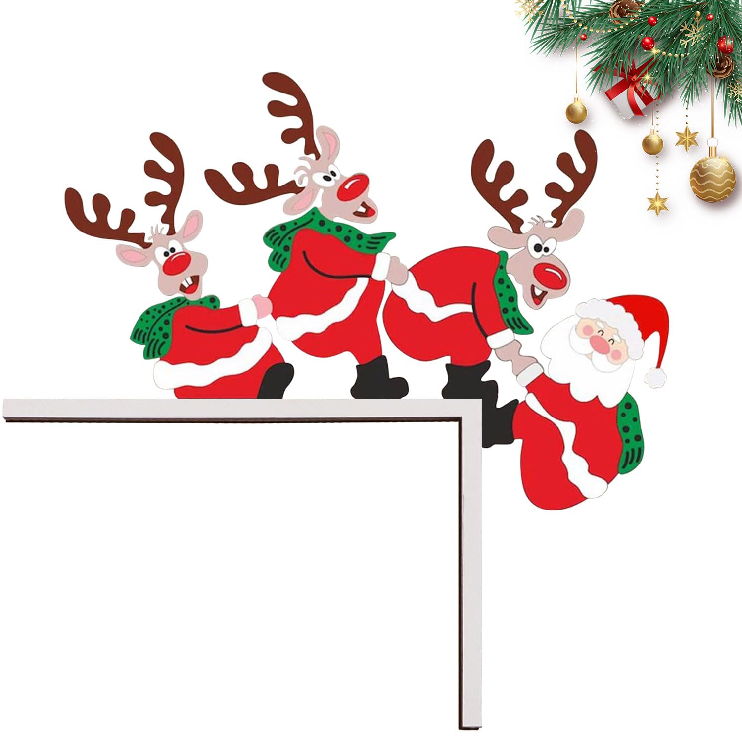 Decoración Puerta Navidad, Adorno Madera Papá Noel, Papá Noel Reno para Marco de Puerta, Decoración Marco de Puerta Hogar, Ornamento Esquina de Puerta Ventana Pared para Fiesta de Navidad,Lado Derecho