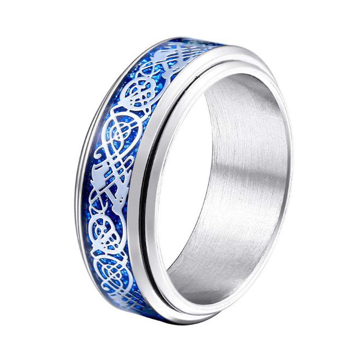 HIJONES Unisex Carbide Fiber Celtic Dragon Spinner Ring Wedding Spins Band