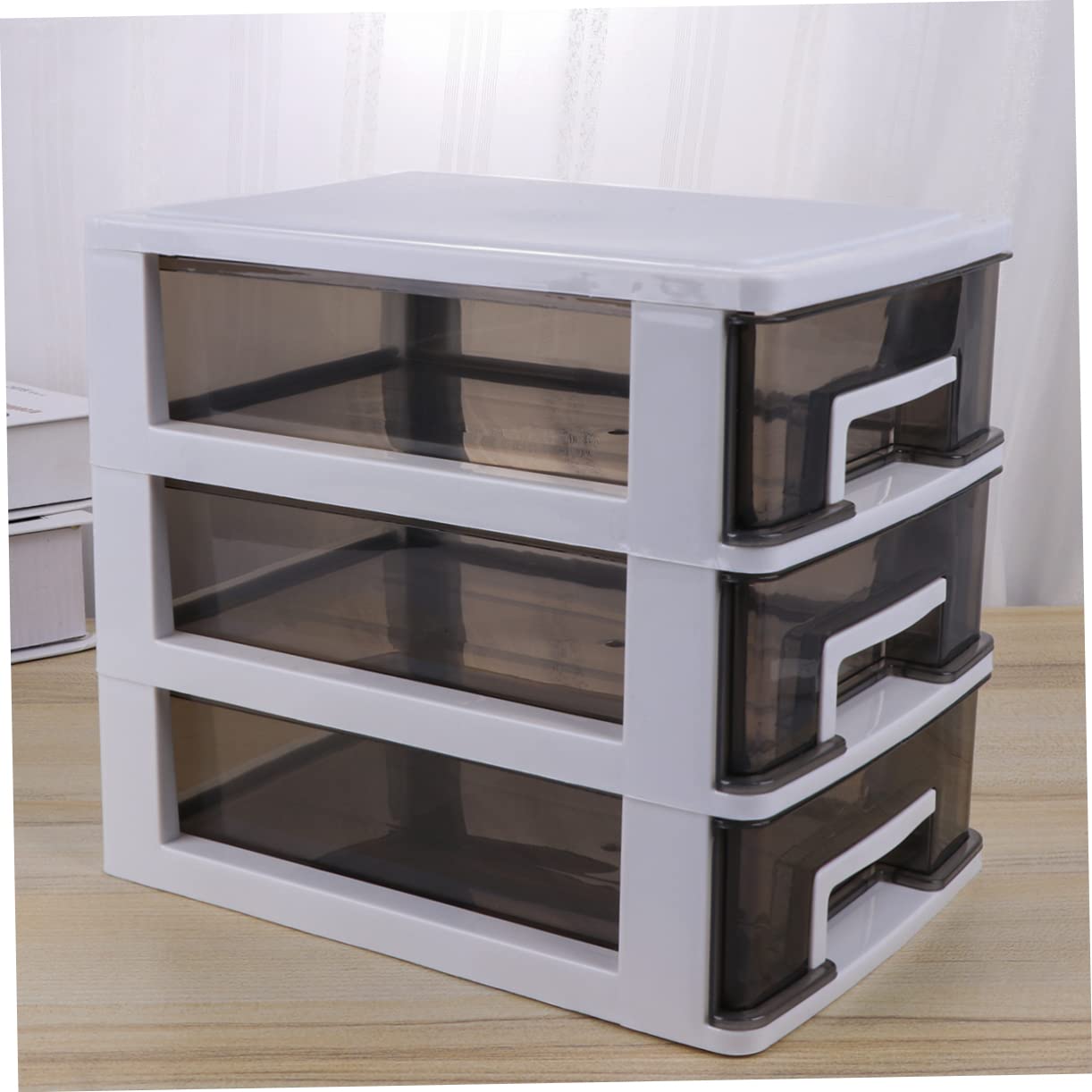 VINTORKY Three-layer Drawer Storage Box Organizer for Office Study Room Living Room Plastic Transparent Multifunctional